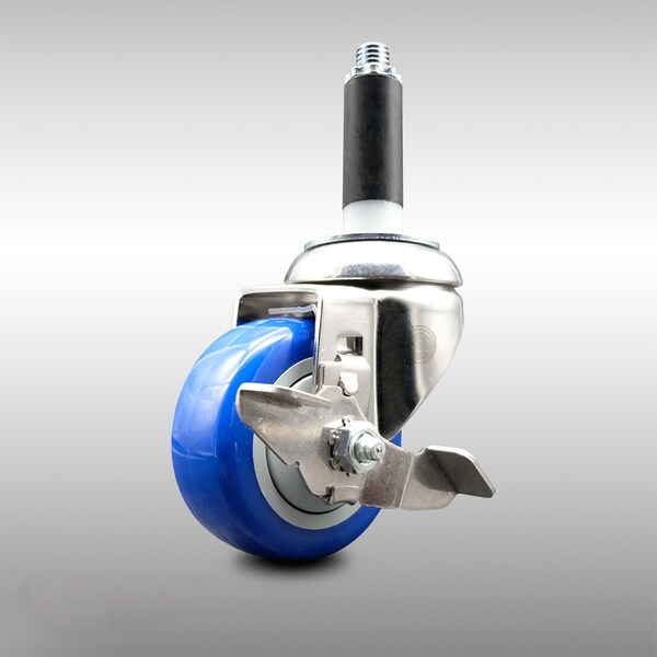 Service Caster 3 Inch 316SS Blue Polyurethane Swivel 7/8 Inch Expanding Stem Caster Brake SCC-SS316EX20S314-PPUB-BLUE-TLB-78 - main